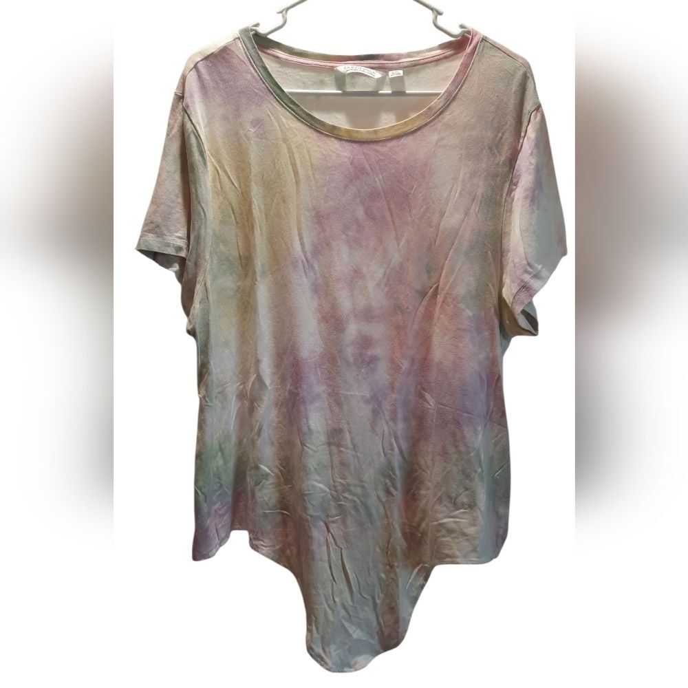 Earth Yoga Shirt Womans XXL Pastel Tie-Dye Short Sleeve Athleisure Activewear